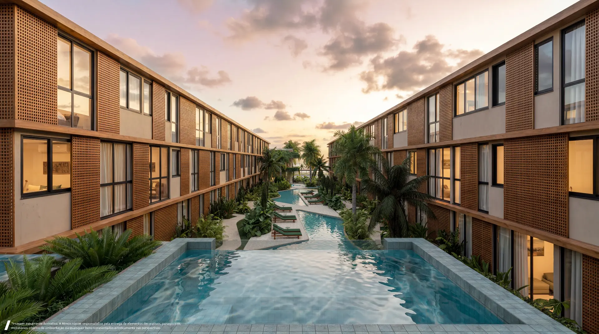 Studios beira-mar com piscina central em Japaratinga, Alagoas